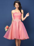 A-Line/Princess Strapless Pleats Sleeveless Short Satin Bridesmaid Dresses TPP0005499