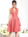 A-Line/Princess Halter Sleeveless Short Taffeta Bridesmaid Dresses TPP0005356