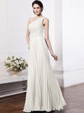 Sheath/Column One-Shoulder Sleeveless Beading Pleats Long Chiffon Bridesmaid Dresses TPP0005588