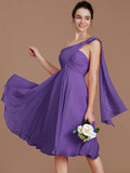 A-Line/Princess One-Shoulder Sleeveless Ruched Short/Mini Chiffon Bridesmaid Dresses TPP0005025