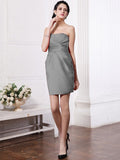 Sheath/Column Strapless Sleeveless Pleats Short Elastic Woven Satin Bridesmaid Dresses TPP0005866