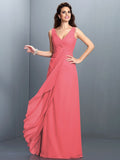 A-Line/Princess Straps Pleats Sleeveless Long Chiffon Bridesmaid Dresses TPP0002855