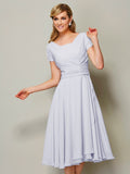 Sheath/Column Bateau Short Sleeves Ruffles Short Chiffon Bridesmaid Dresses TPP0005029