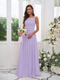 A-Line/Princess Chiffon Applique Square Sleeveless Floor-Length Bridesmaid Dresses TPP0004921