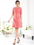 Sheath/Column Ruched 1/2 Sleeves Short Chiffon Bridesmaid Dresses TPP0005551