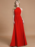 A-Line/Princess Scoop Chiffon Sleeveless Floor-Length Bridesmaid Dresses TPP0005455