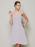 A-Line/Princess Halter Sleeveless Pleats Bowknot Short Chiffon Bridesmaid Dresses TPP0005094