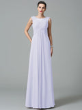 A-Line/Princess Scoop Ruched Sleeveless Long Chiffon Bridesmaid Dresses TPP0005442