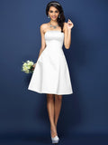 A-Line/Princess Strapless Sleeveless Short Satin Bridesmaid Dresses TPP0005623