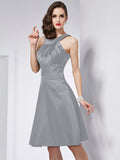 A-Line/Princess Scoop Sleeveless Pleats Short Elastic Woven Satin Bridesmaid Dresses TPP0005103