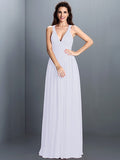 A-Line/Princess V-neck Pleats Sleeveless Long Chiffon Bridesmaid Dresses TPP0003797