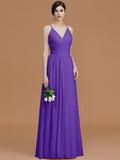 A-Line/Princess Spaghetti Straps Sleeveless Floor-Length Ruched Chiffon Bridesmaid Dresses TPP0005507