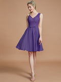 A-Line/Princess V-neck Sleeveless Lace Short/Mini Chiffon Bridesmaid Dresses TPP0005355