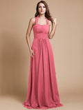 A-Line/Princess Halter Sleeveless Long Ruffles Chiffon Bridesmaid Dresses TPP0005483