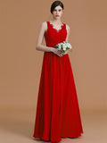 A-Line/Princess V-neck Sleeveless Floor-Length Ruffles Chiffon Bridesmaid Dresses TPP0005697