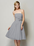 A-Line/Princess Strapless Sleeveless Hand-Made Flower Short Chiffon Bridesmaid Dresses TPP0005295