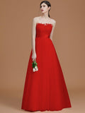 A-Line/Princess Bateau Sleeveless Floor-Length Applique Tulle Bridesmaid Dresses TPP0005365