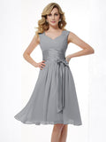 A-Line/Princess Straps Sleeveless Pleats Short Chiffon Bridesmaid Dresses TPP0005096