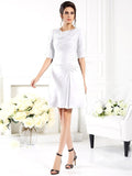 Sheath/Column Ruched 1/2 Sleeves Short Chiffon Bridesmaid Dresses TPP0005551