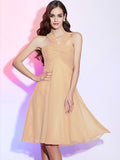 A-Line/Princess Halter Sleeveless Pleats Short Chiffon Bridesmaid Dresses TPP0005098