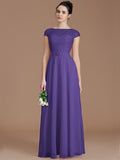 A-Line/Princess Bateau Sleeveless Lace Floor-Length Chiffon Bridesmaid Dresses TPP0005198