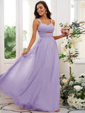 A-Line/Princess Chiffon Ruched Straps Sleeveless Floor-Length Bridesmaid Dresses TPP0004915