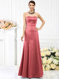 Sheath/Column Strapless Sleeveless Long Satin Bridesmaid Dresses TPP0005642