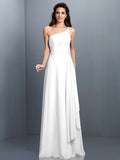 A-Line/Princess One-Shoulder Pleats Sleeveless Long Chiffon Bridesmaid Dresses TPP0005350