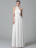 A-Line/Princess Halter Ruffles Sleeveless Long Chiffon Bridesmaid Dresses TPP0005403