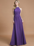 A-Line/Princess Scoop Chiffon Sleeveless Floor-Length Bridesmaid Dresses TPP0005455