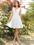 A-Line/Princess V-neck Beading Sleeveless Short Chiffon Bridesmaid Dresses TPP0005482