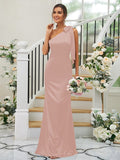 Sheath/Column Silk like Satin Bowknot One-Shoulder Sleeveless Floor-Length Bridesmaid Dresses TPP0004917