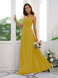 A-Line/Princess Chiffon Ruched V-neck Sleeveless Floor-Length Bridesmaid Dresses TPP0004928