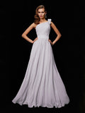 A-Line/Princess One-Shoulder Sleeveless Hand-Made Flower Long Chiffon Bridesmaid Dresses TPP0005084