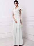 Sheath/Column V-neck Short Sleeves Pleats Long Chiffon Bridesmaid Dresses TPP0005438