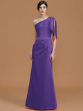 Trumpet/Mermaid One-Shoulder Sleeveless Floor-Length Ruched Satin Bridesmaid Dresses TPP0005353