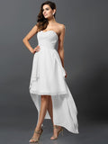 A-Line/Princess Sweetheart Pleats Sleeveless High Low Chiffon Bridesmaid Dresses TPP0005031