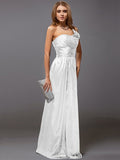 Sheath/Column One-Shoulder Sleeveless Ruffles Long Satin Bridesmaid Dresses TPP0005611