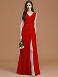 A-Line/Princess V-neck Sleeveless Floor-Length Ruched Chiffon Bridesmaid Dresses TPP0005284