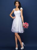 A-Line/Princess Straps Pleats Sleeveless Short Chiffon Bridesmaid Dresses TPP0005306