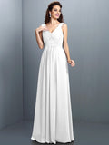 A-Line/Princess V-neck Beading Pleats Sleeveless Long Chiffon Bridesmaid Dresses TPP0005270