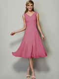 A-Line/Princess V-neck Sleeveless Pleats Short Chiffon Bridesmaid Dresses TPP0005087