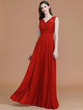 A-Line/Princess V-neck Sleeveless Floor-Length Lace Chiffon Bridesmaid Dresses TPP0005542