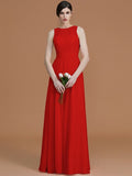 A-Line/Princess Jewel Sleeveless Floor-Length Ruched Chiffon Bridesmaid Dresses TPP0005645