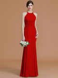 Trumpet/Mermaid Halter Sleeveless Floor-Length Ruched Chiffon Bridesmaid Dresses TPP0005544