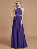 A-Line/Princess Halter Sleeveless Ruched Floor-Length Chiffon Bridesmaid Dresses TPP0005700