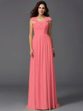 A-Line/Princess Straps Ruffles Sleeveless Long Chiffon Bridesmaid Dresses TPP0005470