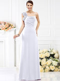 Sheath/Column Spaghetti Straps Hand-Made Flower Sleeveless Long Chiffon Bridesmaid Dresses TPP0005774