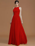 A-Line/Princess Halter Sleeveless Floor-Length Ruched Chiffon Bridesmaid Dresses TPP0005325