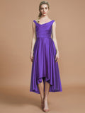 A-Line/Princess V-neck Satin Asymmetrical Sleeveless Bridesmaid Dresses TPP0005395